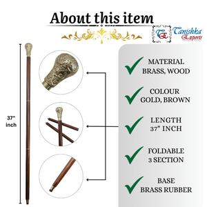 Bastón de Madera Náutico de Estilo Antiguo Pulido con Mango de Latón, Hecho a Mano, Duradero y Ajustable para Campamento al Aire Libre - Product Image 4