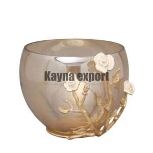 Bol de service en verre avec support en métal poli au design floral de luxe avec design fantaisie d'entreprise pour les occasions de fête - Product Image 3