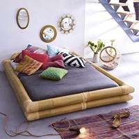 Lit en bois de bambou massif lit naturel queen size prix de gros le moins cher pour meubles de chambre