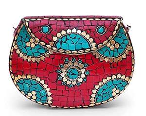 Elegant Mosaic Bohemian <b>Clutch</b> <b>Bag</b> Handmade Antique Ethnic Design with Metal Chain At Lowest Price By HF CRAFTS - Product Image 3