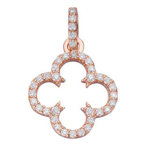 Pendentif fleur de trèfle ouvert en diamant Moissanite glacé plaqué or rose 14 carats pour bijoux de mode pour femmes - Product Image 1