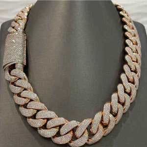 Collar de Eslabones Cubanos Miami de 18 mm, Oro Rosa, Blanco y Amarillo de 10K y 14K, Diamantes VVS Cultivados en Laboratorio, Joyería de Lujo Estilo Hip Hop, Regalo - Product Image 2