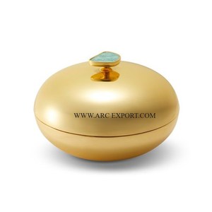 Latón puro Color dorado Tamaño personalizado Mesa de comedor para el hogar Contenedor de almacenamiento de alimentos Roti con perilla de diseño de ágata al precio más bajo - Product Image 1