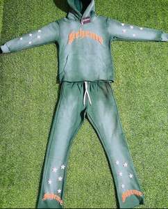 Ensemble sweat-shirt et pantalon de jogging unisexe décontracté à ourlet ouvert avec impression 3D en relief et strass, style décontracté, 2 pièces, effet délavé au soleil - Product Image 6