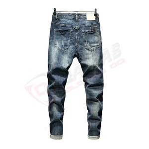 Cremallera de color azul-Pantalones rectos vaqueros rayados masculinos de algodón de moda de alta calidad al por mayor europeos y americanos - Product Image 2