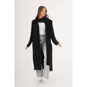 Cárdigan Largo Negro de Punto con Cuello Tipo Bufanda, Estilo Casual para Otoño - Product Image 1