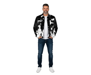 Chaqueta de Cuero Vacuno Desgastado para Hombre con Estampado Animal de Piel de Vaca Natural - Product Image 1