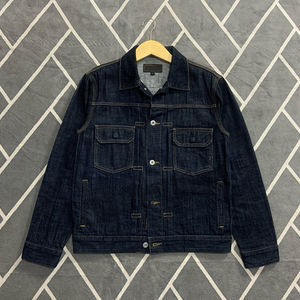 ODM สำหรับแจ็คเก็ตยีนส์ญี่ปุ่นสำหรับผู้ชาย, แจ็คเก็ตยีนส์ปกตั้งโลโก้ด้านหน้าแบบลำลองสำหรับขี่รถจักรยานยนต์หนังแท้วินเทจ - Product Image 1