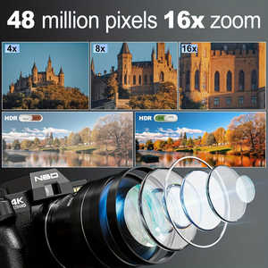Appareil photo numérique NBD 48MP pour la photographie, autofocus 4K, vlogging, zoom 16X, contrôle WiFi/application, zoom optique 10X, capteur d'image CMOS - Product Image 6
