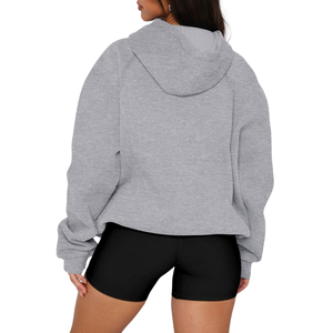 Gris 100% algodón de gran tamaño pulóver holgado ajuste antiarrugas personalizado gota hombro sudaderas con capucha para mujeres con capucha frente largo invierno - Product Image 4