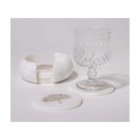 Sous-verres ronds en marbre indien poli avec incrustation naturelle de nacre, blanc naturel, pour usage hôtelier