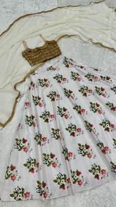 La mejor demanda de ropa para adultos Fiesta nocturna de noche Especial Impreso digital Tela de seda pura Color brillante Fancy Choli con Dupatta Set - Product Image 6