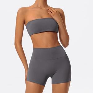Ensembles de yoga côtelés sans couture Ensembles d'entraînement pour femmes 2 pièces Combinaisons de sport Débardeur côtelé à taille haute Shorts Tenues de fitness Course à pied - Product Image 4