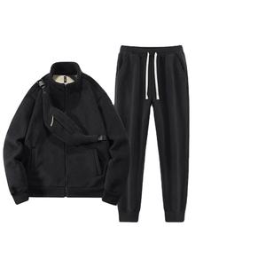 ชุดวอร์มผู้ชายผ้าฟลีซขนแกะ 100% ผ้าฝ้าย พร้อมกระเป๋าสะพายไหล่ ชุดลำลองฤดูหนาวแบบมีซิป ชุดออกกำลังกายแบบสองชิ้นเข้าชุด - Product Image 3