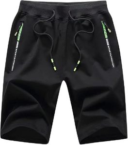 Pantalones cortos atléticos de algodón 100% para hombre, patrón sólido teñido liso, estilo informal ecológico con bolsillos con cremallera - Product Image 4