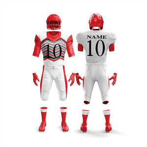 Personalizado 100% poliéster sublimado uniforme de fútbol americano transpirable blanco rojo aparejos sarga equipo corto Jersey logotipo frontal - Product Image 1