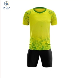 Maillot de football géométrique jaune pour homme Index Apparel, col en V, manches courtes, respirant, anti-transpiration, coupe athlétique, toutes saisons - Product Image 1