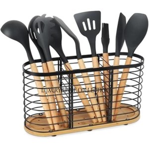 Porte-couverts en métal artisanal de qualité supérieure avec un design industriel antique et plusieurs compartiments pour les ustensiles et les serviettes - Product Image 6