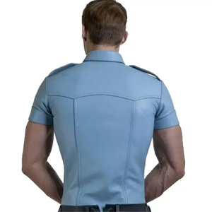 Produit très demandé dernière arrivée hommes chemise en cuir nouveau élégant manches longues couleur unie hommes chemise en cuir - Product Image 2