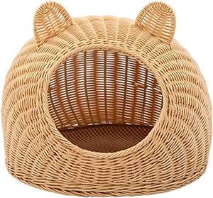 Lit pour chat en rotin naturel, best-seller, tissé à la main en bleu et rose, respirant, lavable à la main, motif animal, vente en gros HNH - Product Image 3