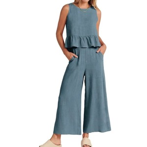 <strong>2025</strong> Summer 2 Pieces Sets Women Casual Outfits <strong>Fashion</strong> Solid Vest And Pants Sets Elegant High Waist Wide Leg Matching Suit <strong>Cloth</strong>