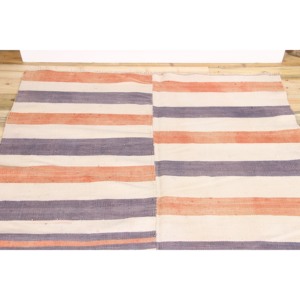 Tapis turc traditionnel en laine 4,9x7,6 pieds, écologique, patchwork orange, kilim rayé avec envers en latex - Product Image 4