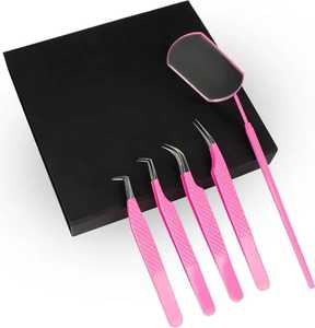 Ensemble de pinces à cils professionnelles en acier inoxydable à marque privée, nettoyeur de sourcils, poignée en plastique, pinces à fibres pointues, cils - Product Image 2