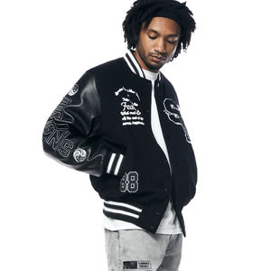 Chaqueta universitaria informal de lana para hombre al por mayor, chaqueta de béisbol con logotipo personalizado OEM, holgada y transpirable con patrón XL y cuello redondo consolidado - Product Image 5