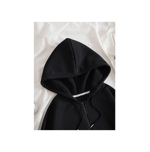Nuevo diseño de mujer 100% algodón manga larga cuello redondo hombro pendiente Color sólido cómodo Casual Zip Hoodie mejor precio - Product Image 2