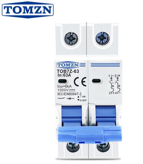 Tomzn 63A 2P 1000V DC Circuit Breaker Compact Design Copper Conductors DIN Rail Ready