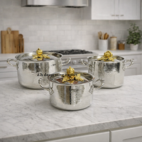 Casseroles et marmites de cuisson en acier inoxydable martelé, style artisanal moderne européen, avec couvercles en forme de citrouille, écologiques et forgées à la main, pour la cuisine et le service