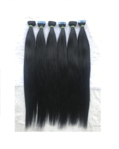 Extensions de cheveux humains Remy vierges, cuticules indiennes non traités, alignées, couleur naturelle, n ° 1, ruban adhésif de 20 pouces, lisses et soyeux, fournisseurs - Product Image 1