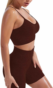 Ensemble de soutien-gorge de sport et short de yoga uni pour femme, respirant, 2 pièces, vêtements de sport avec taille élastique - Product Image 3