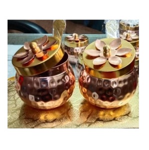 Meilleure vente pot décoratif à fruits secs en laiton avec couvercle en bois pour les cadeaux Diwali et la décoration de la maison faits à la main - Product Image 5