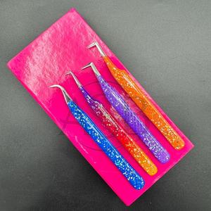 แหนบขนตาปลอมปรับแต่งได้ทำจากสแตนเลส45 90องศาบูตบางปลายไฟเบอร์กลิตเตอร์สำหรับต่อขนตาโลโก้ส่วนตัว - Product Image 6