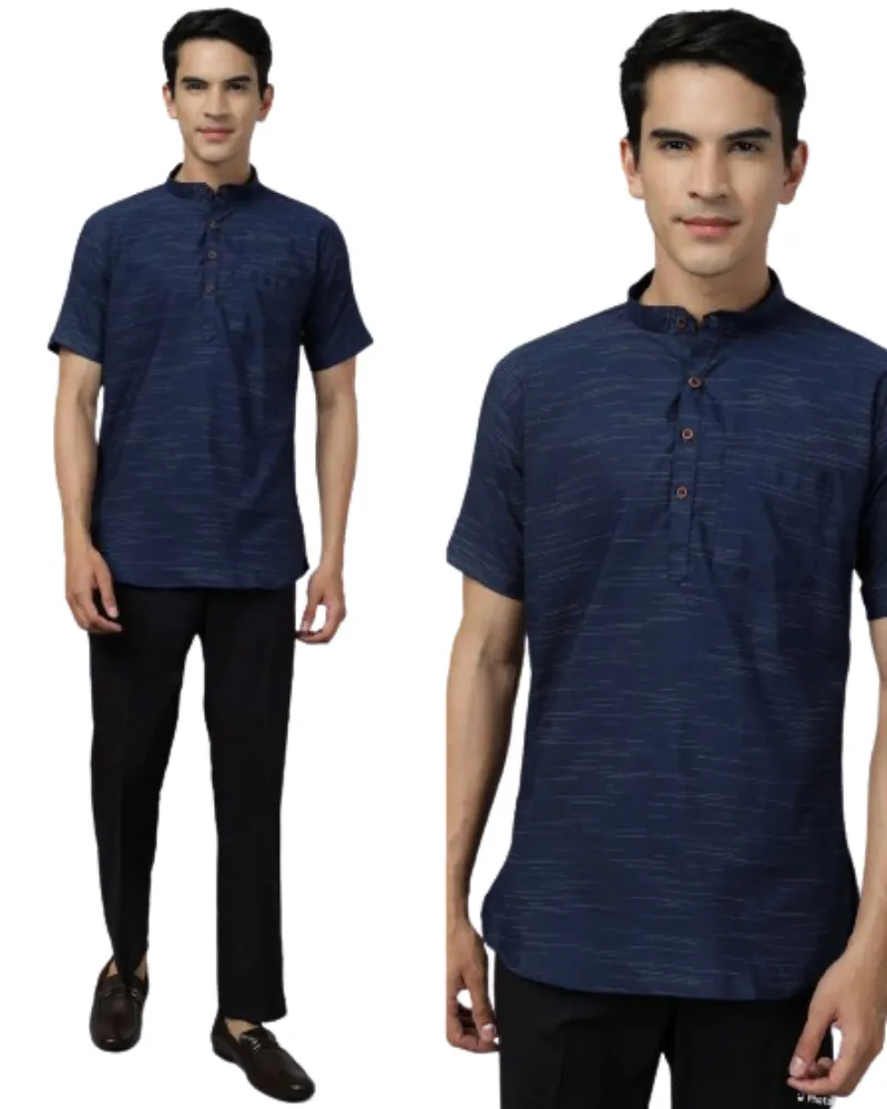 Custom Made Designer Short Kurta Full Mouwen Voor Mannen Elegante Kraag Kalkoen Jubah Indian Heren Katoenen Kurta Shirt