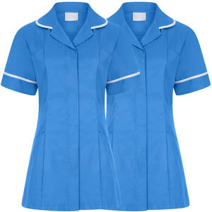 Uniforme d'hôpital pour femmes personnalisé en gros ensemble de gommage aux figues d'allaitement col rabattu avec passepoil blanc haut tunique d'infirmière de soins de santé - Product Image 1