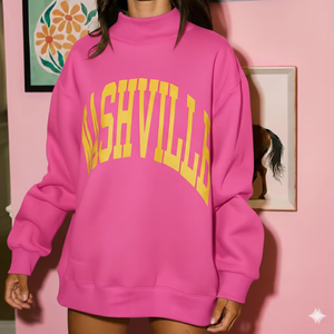 Top de punto largo estampado para mujer, estilo oversize, cuello simulado, forro polar, invierno, ecológico, suave, cómodo para uso diario. - Product Image 1