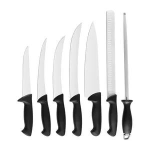 Pro 8pcs Natural Competition BBQ Set With Black Durable Plastic Handle And Alu Knife Case Semi-stiff Knife