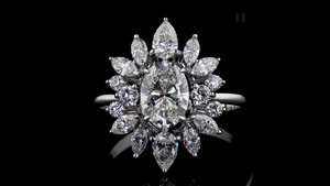 Anillo de Diamante Cultivado en Laboratorio con Corte Ovalado y Diamantes Laterales en Forma de Marquesa y Pera |   Joyería Fina de Lujo - Product Image 3