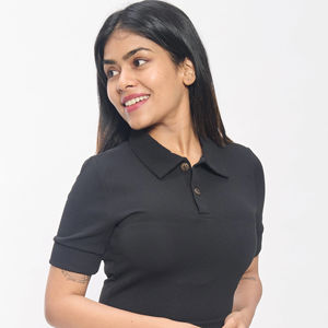 ชุดถักสำหรับผู้หญิงเสื้อคอกลมและกางเกงโพลีเอสเตอร์ผสมสีเข้ม - Product Image 1