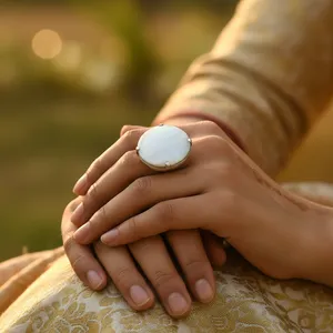 Anillo de cóctel de plata de ley con bisel de perla de agua dulce, diseño minimalista, para uso diario de mujer, de la India (Rajasthan) - Product Image 2