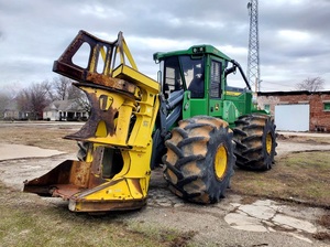 Buen estado JD 843L Rueda Feller Buncher Bomba de llenado hidráulica eléctrica, cabina con CA, Radio, acristalamiento de puerta corredera - Product Image 2