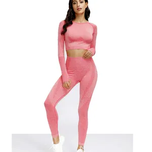 Sujetadores deportivos, conjunto de entrenamiento sin costuras para mujer, camiseta sin mangas de punto para Fitness y mallas, conjunto de entrenamiento de 2 piezas, ropa de entrenamiento para mujer - Product Image 1