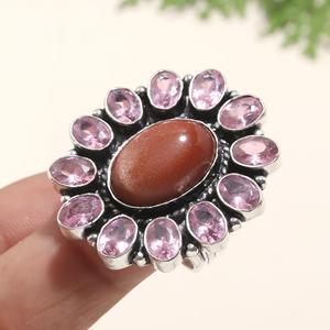 Goldstone Hồng Kunzite đá quý <span class=keywords><strong>bezel</strong></span> thiết lập hoa hình dạng 925 mạ bạc handmade phụ nữ xinh xắn Nhẫn cưới bên món quà - Product Image 4