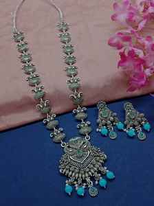 DERNIER DESIGNER À LA MODE ABD TRADITIONNEL OXYDSIDE ARGENT NOIR MENTAL BIJOUX LONG PENDENTIF COLLIER ENSEMBLE POUR FEMMES ET FILLES - Product Image 4