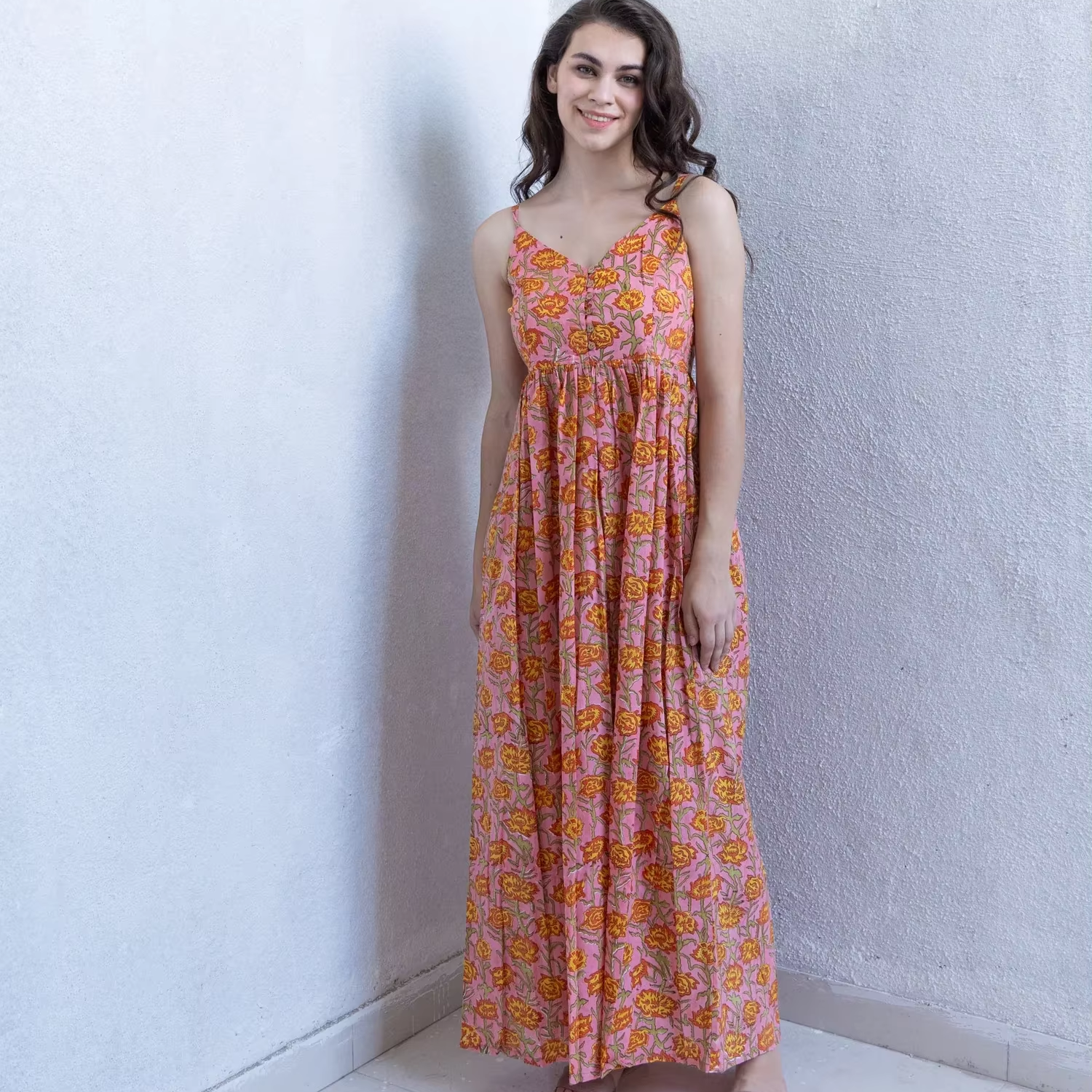 skater dress a line Libas Pink Printed Cotton Fit and Flare Dress main image 0