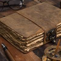 Diario de Cuero Genuino Hecho a Mano, Estilo Vintage, con Tapas Duras, Papeles con Bordes Decorativos, Encuadernación en Espiral, 240 Páginas, para Escribir y Dibujar, Regalo