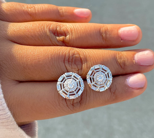 14K oro 1,06 Ct laboratorio cultivado diamante pendientes redondos Baguette pendientes laboratorio diamante pendiente para regalo para mujer - Product Image 1