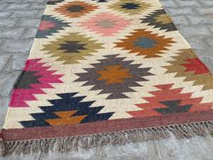 Tapis en coton Dhurrie en fibre de jute naturelle Tapis en coton Salon Intérieur Extérieur Tapis en tissu tissé à la main Tapis - Product Image 2